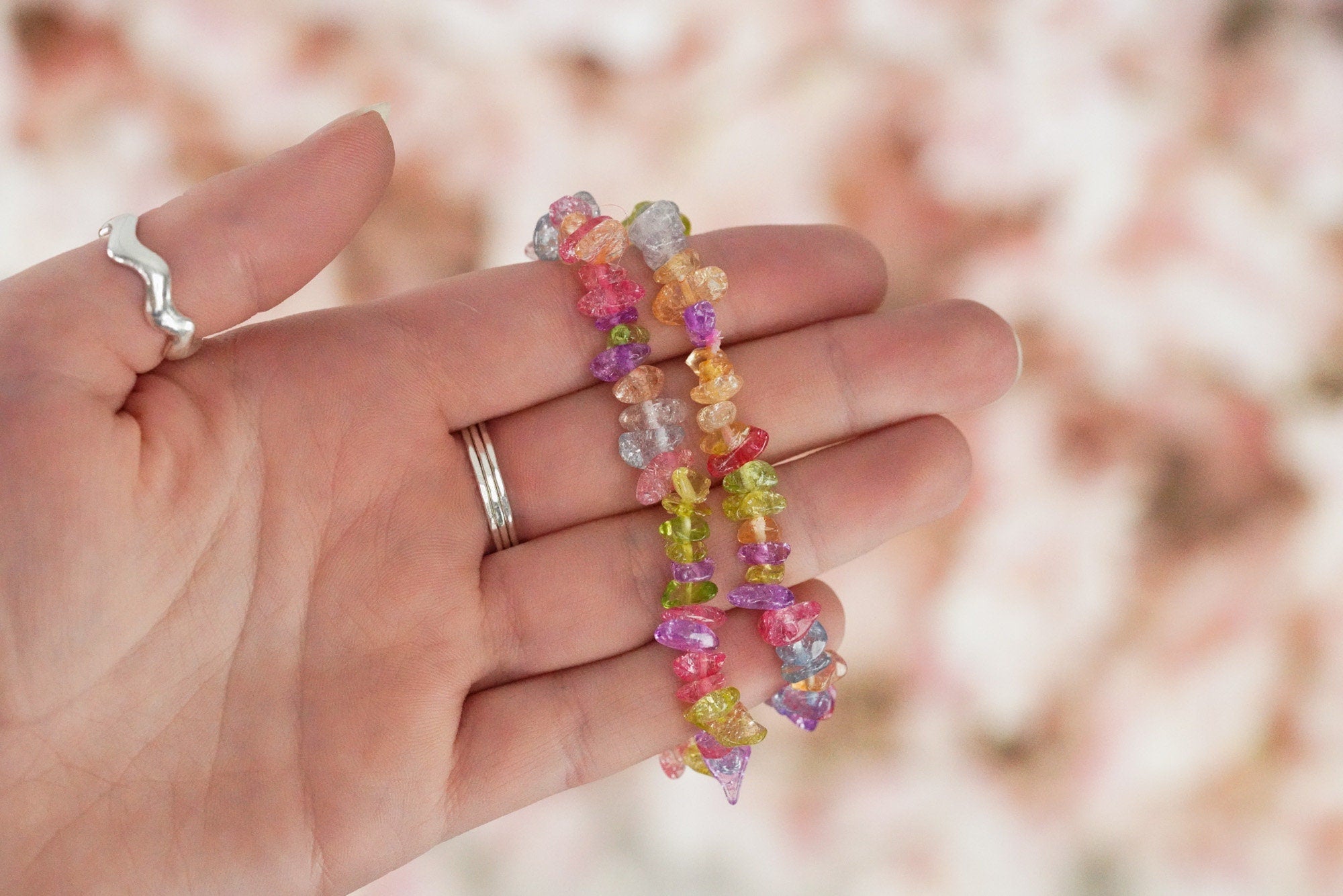 Rainbow Firecracker Crystal Tumbled Gemstone Chips Stone Bracelet