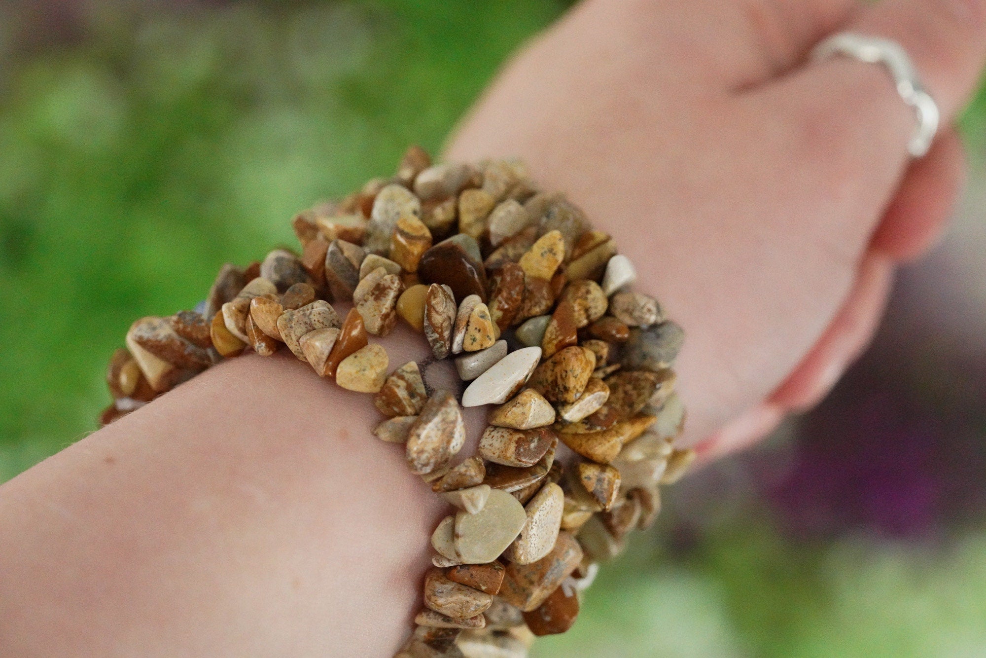 Picture Jasper Tumbled Stone Crystal Chip Bracelet