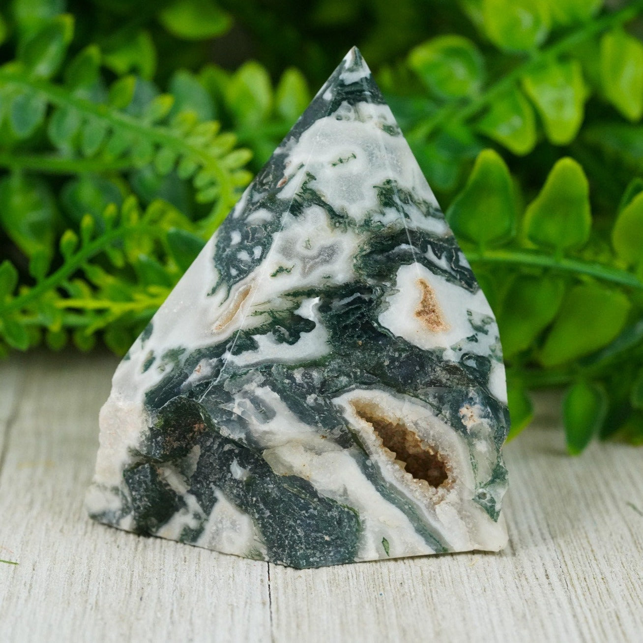 Large Raw Moss Agate Polished Crystal Point