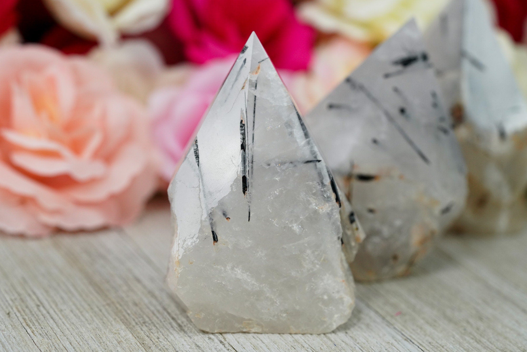 Large Raw Tourmalinated Quartz Polished Crystal Point