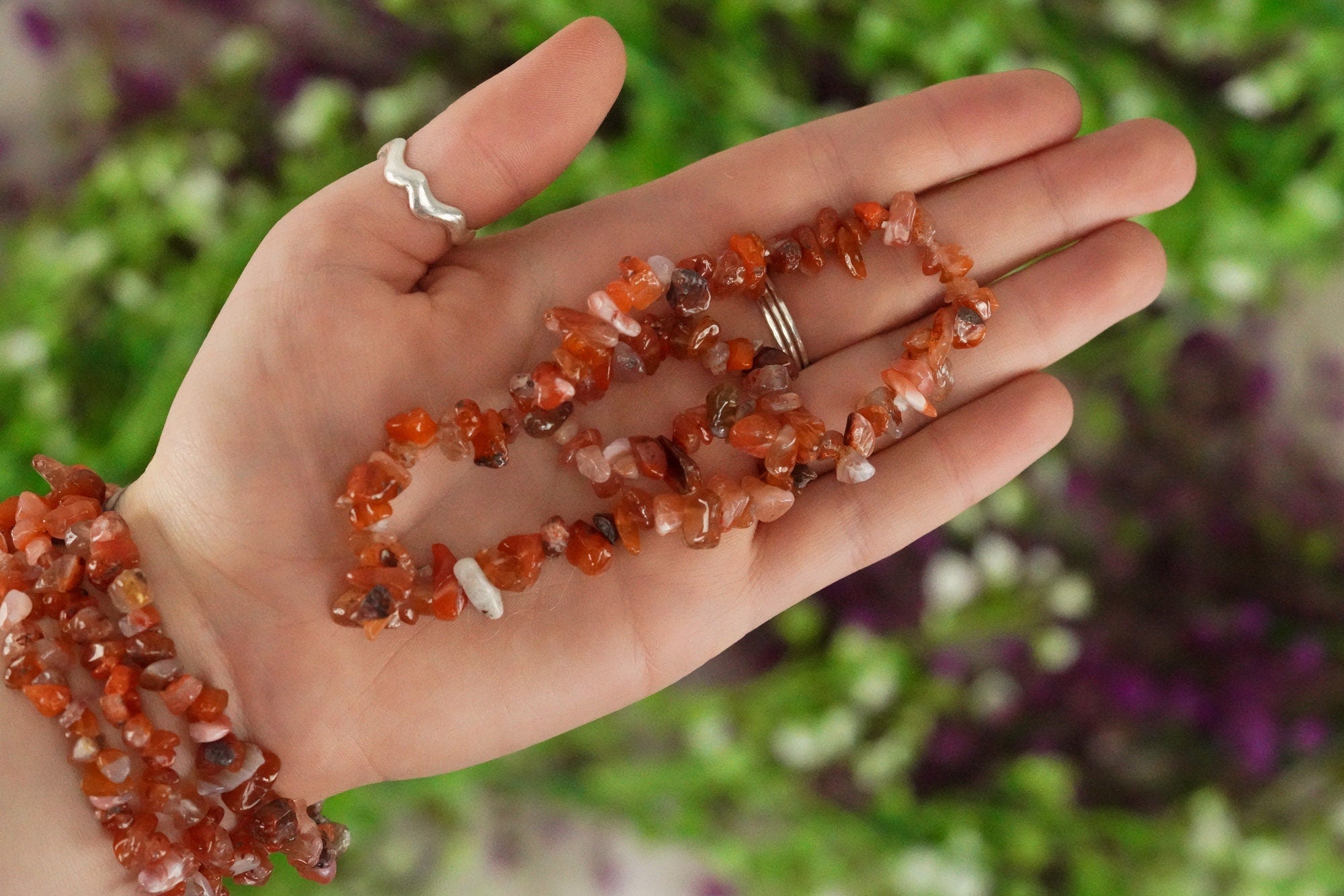 Carnelian Tumbled Stone Crystal Chip Bracelet