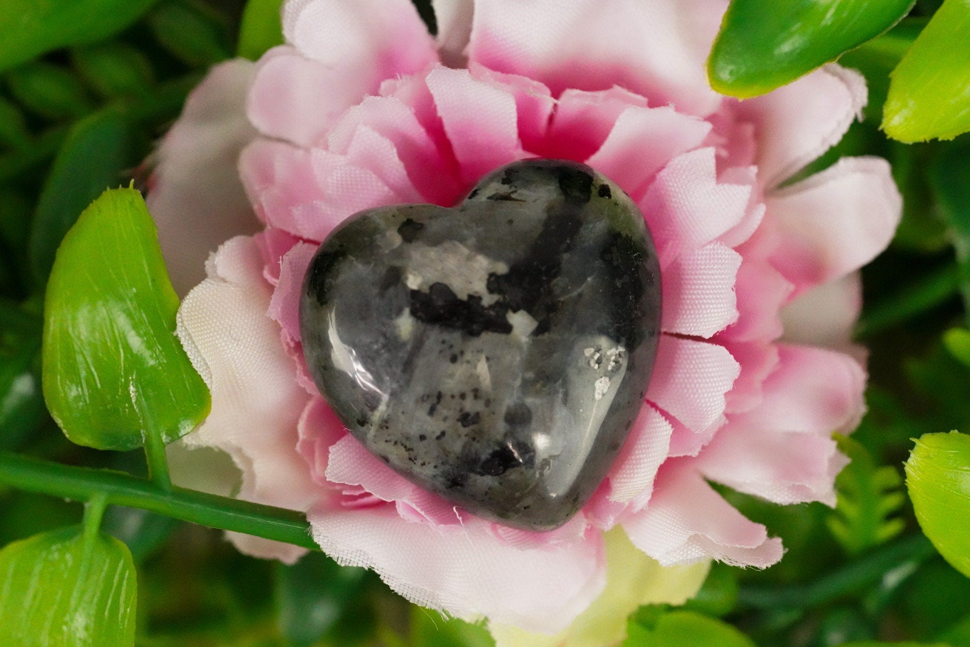 Small Larvikite Crystal Heart