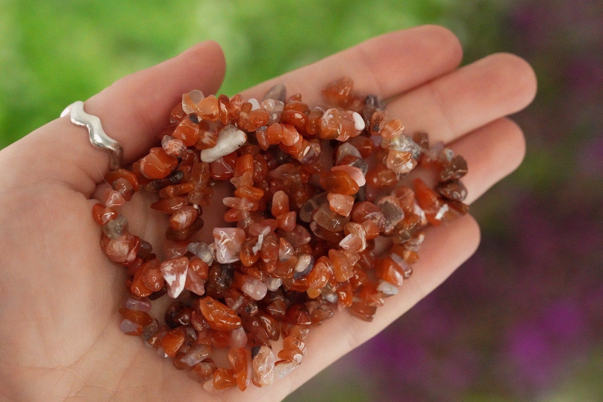 Carnelian Tumbled Stone Crystal Chip Bracelet