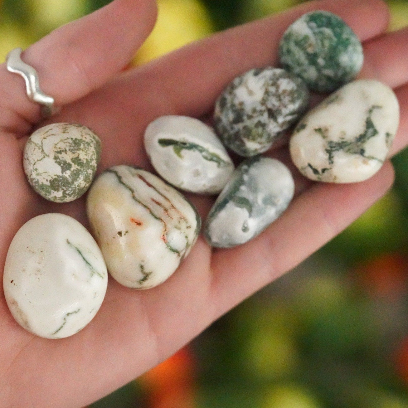 Tumbled White Moss Agate Polished Stone