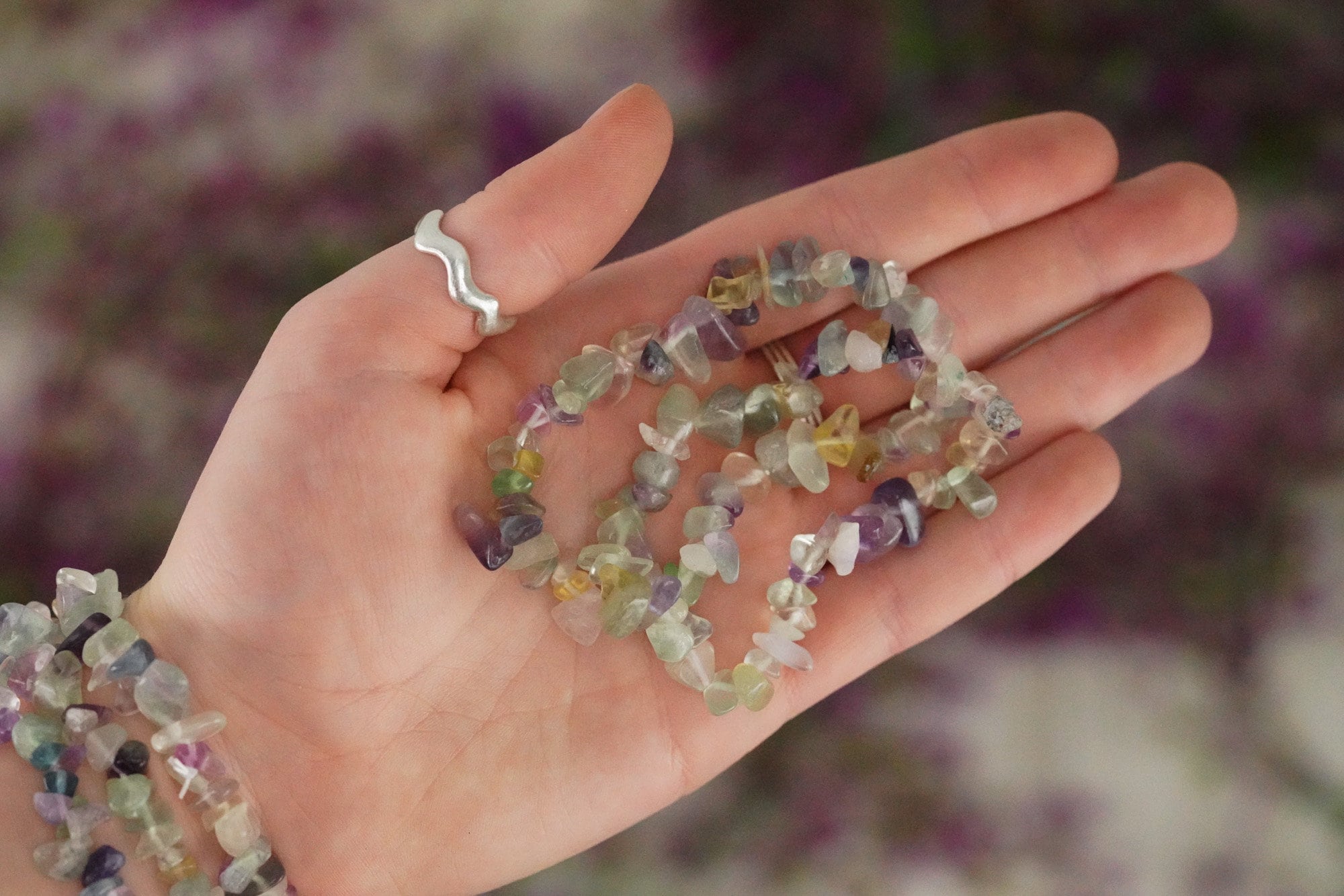 Rainbow Fluorite Tumbled Stone Crystal Chip Bracelet