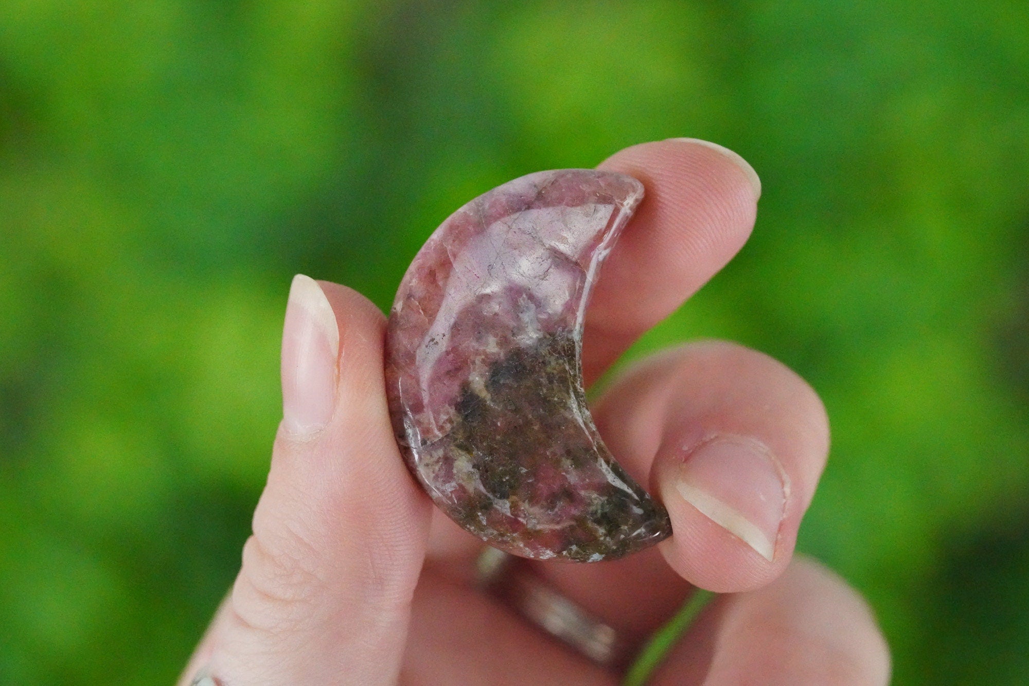 Pink Rhodonite Crystal Crescent Moon