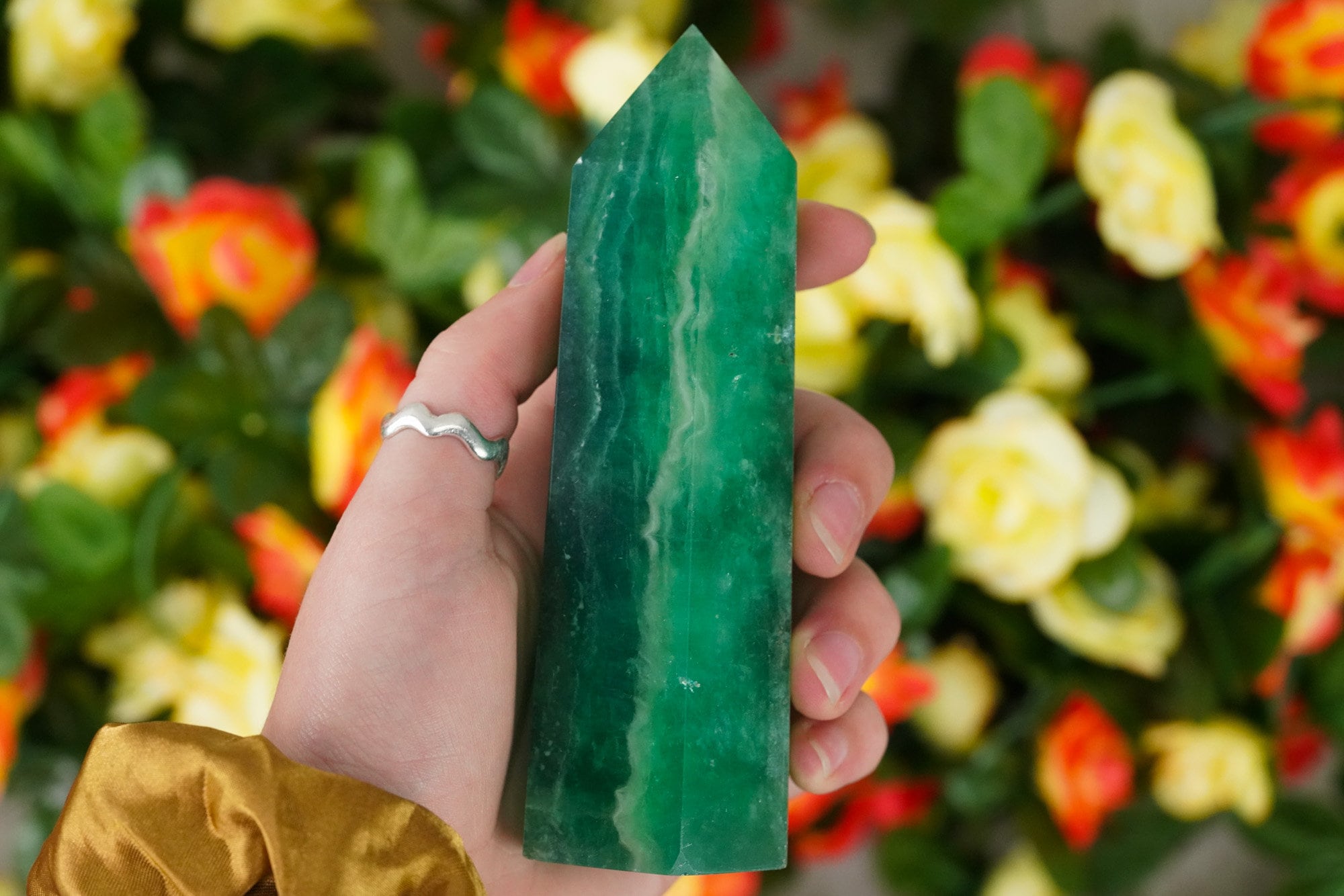 Large Green fluorite Crystal Tower