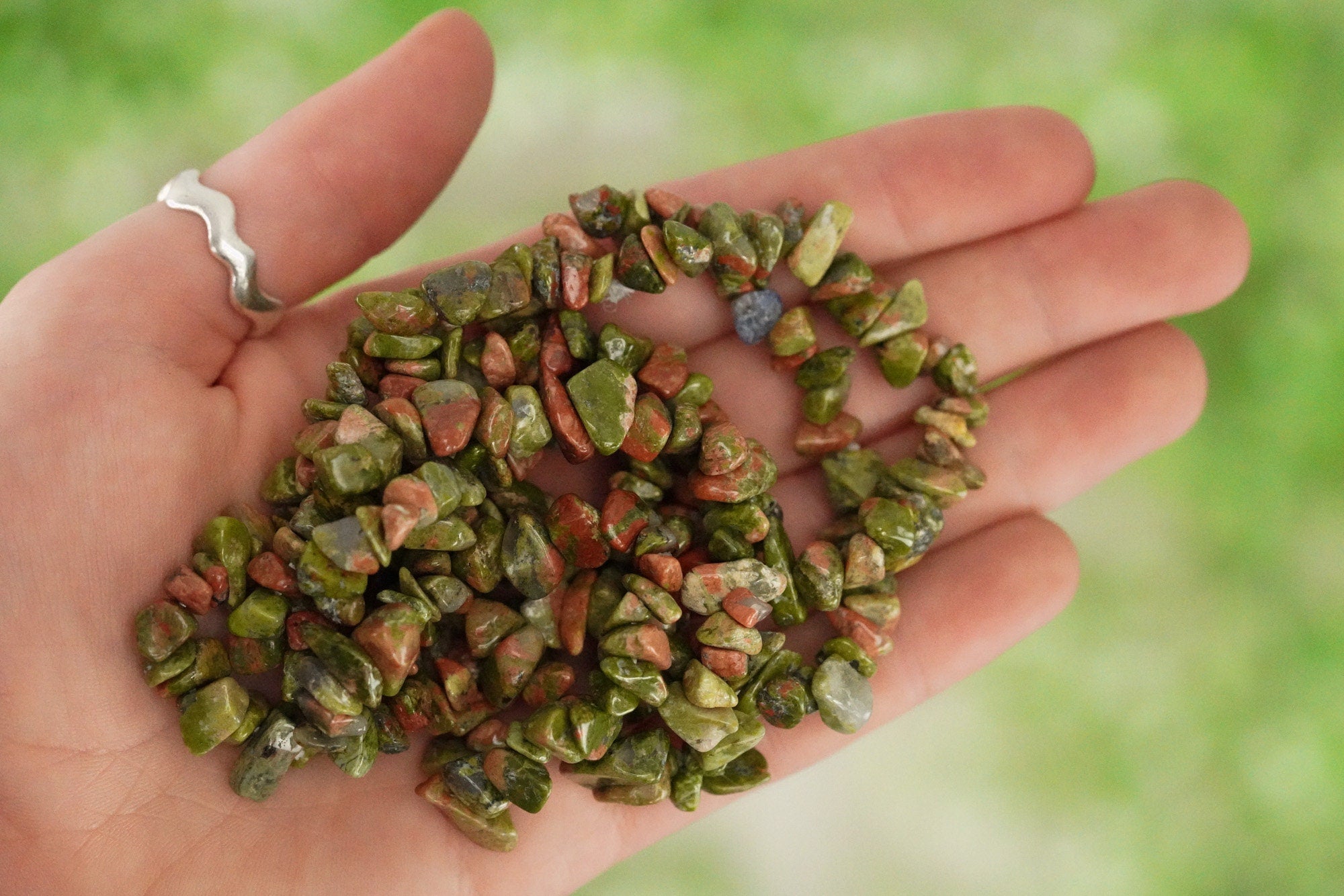 Unakite Tumbled Stone Crystal Chip Bracelet