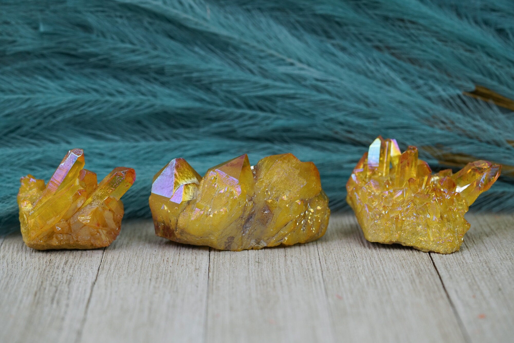 Yellow Aura Quartz Crystal Cluster