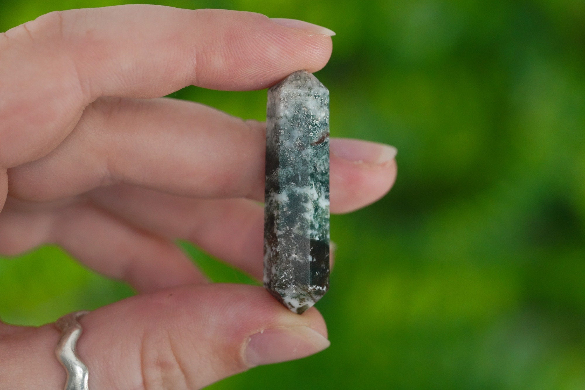 Green Moss Agate Double Terminated Crystal