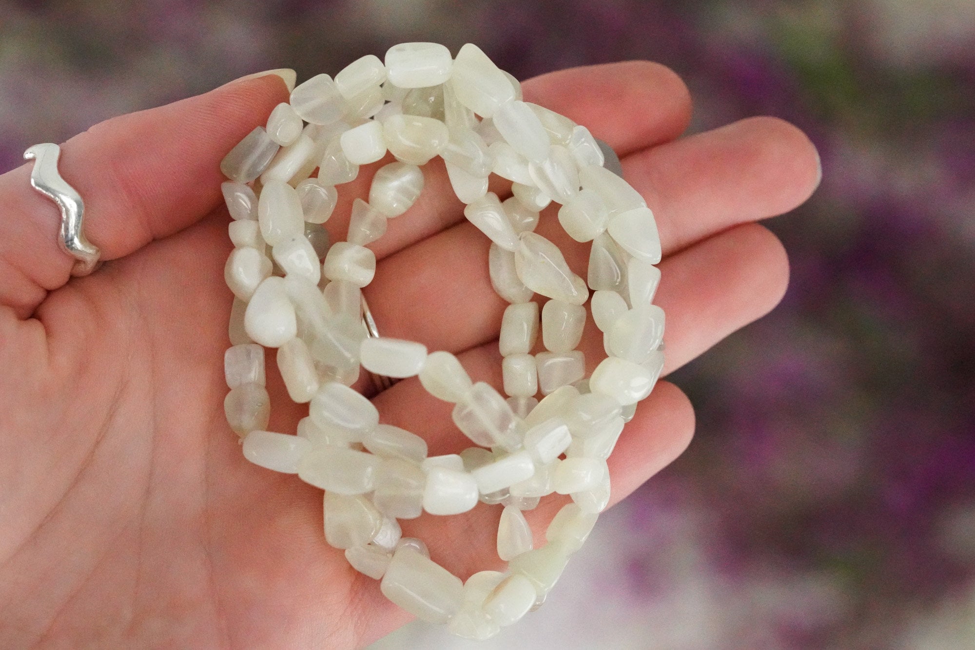 White Moonstone Tumbled Stone Bracelet