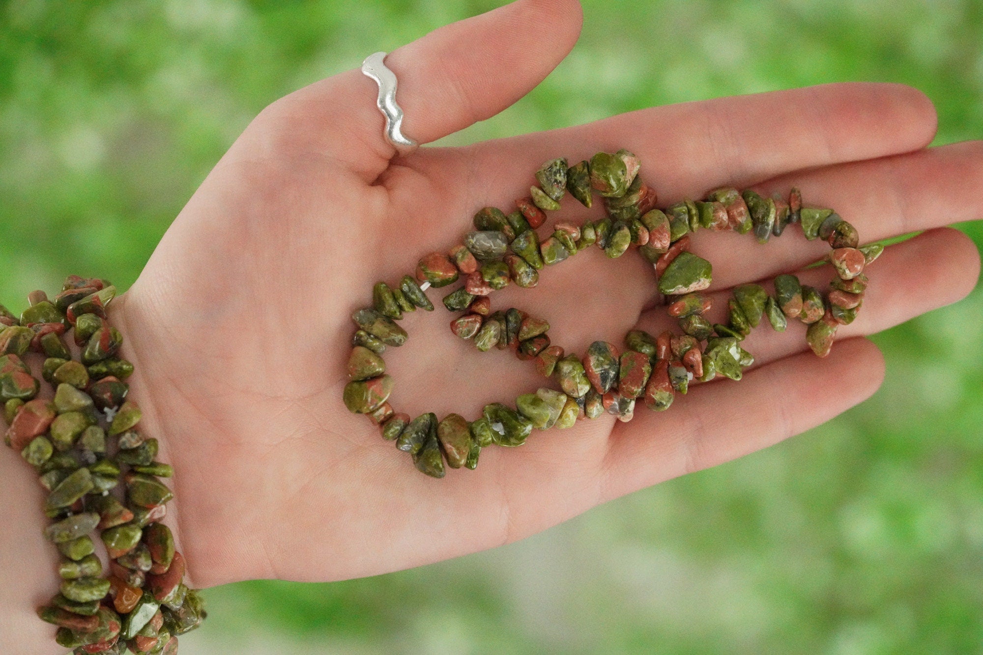 Unakite Tumbled Stone Crystal Chip Bracelet