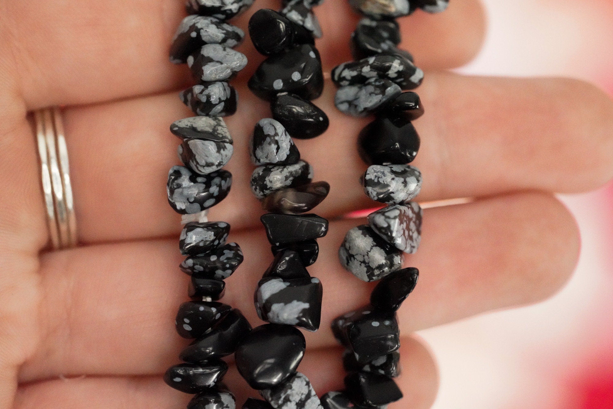 Snowflake Obsidian Tumbled Stone Crystal Chip Bracelet