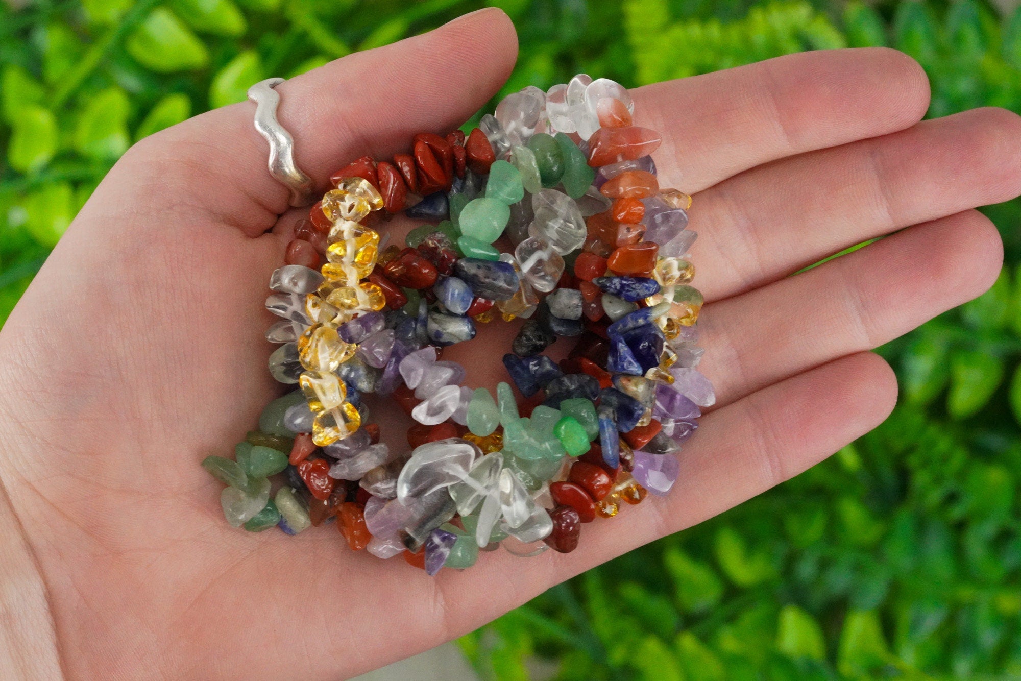 Seven Chakra Tumbled Stone Crystal Chip Bracelet