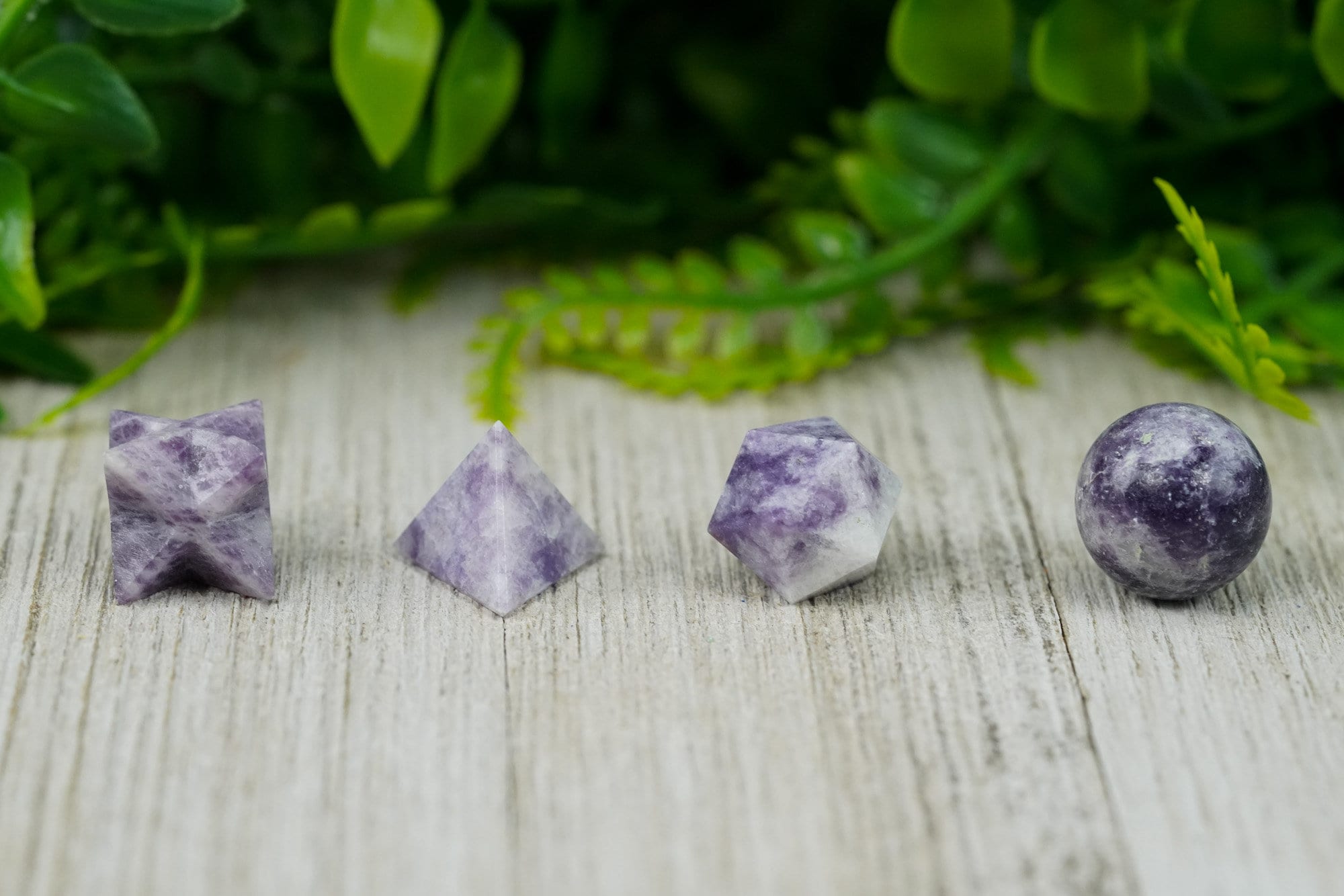 Lepidolite crystal sacred platonic geometry set