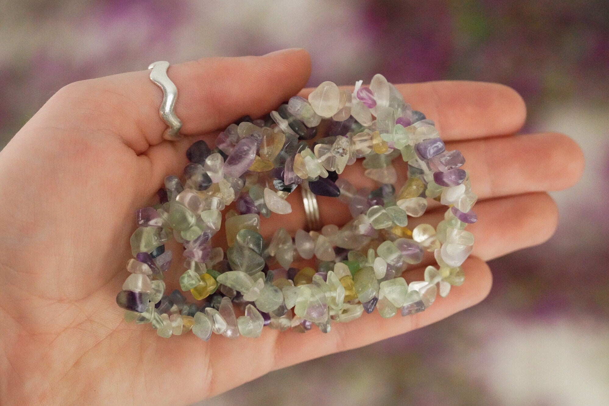 Rainbow Fluorite Tumbled Stone Crystal Chip Bracelet