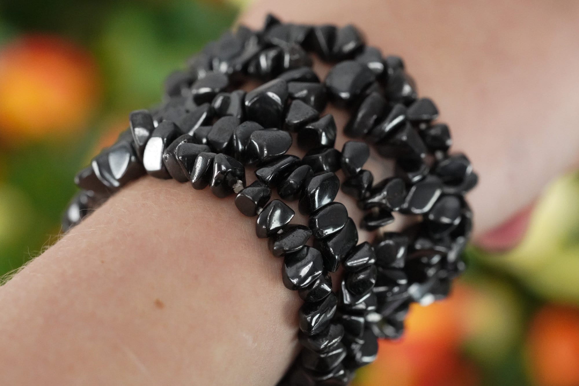 Hematite Tumbled Stone Crystal Chip Bracelet