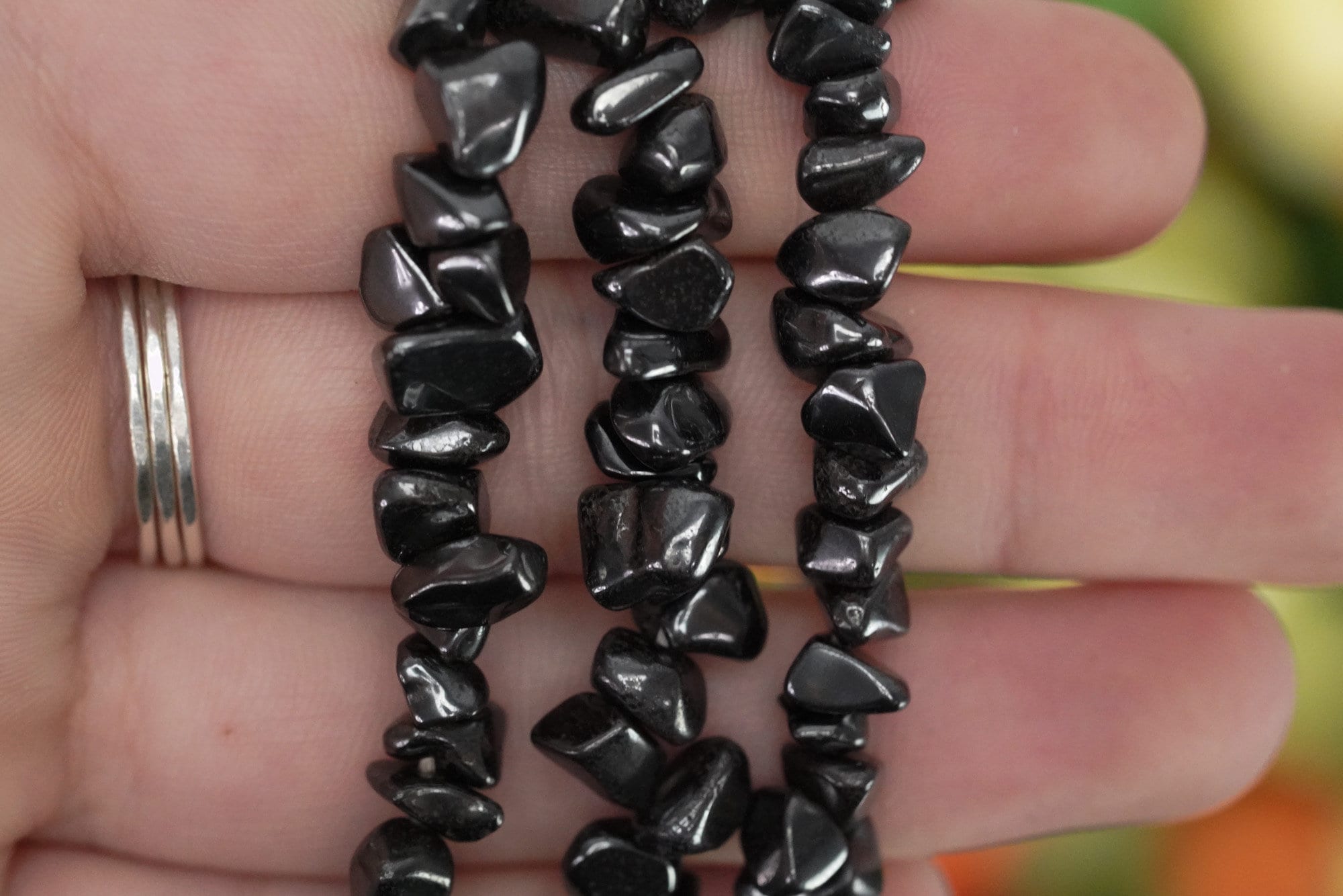 Hematite Tumbled Stone Crystal Chip Bracelet