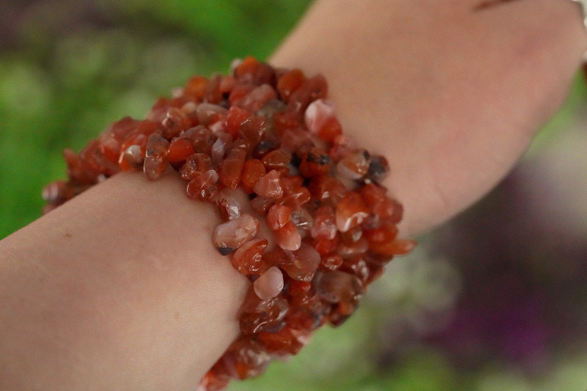 Carnelian Tumbled Stone Crystal Chip Bracelet