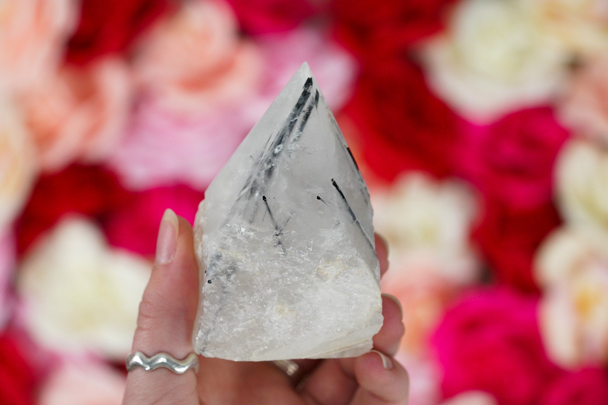 Large Raw Tourmalinated Quartz Polished Crystal Point