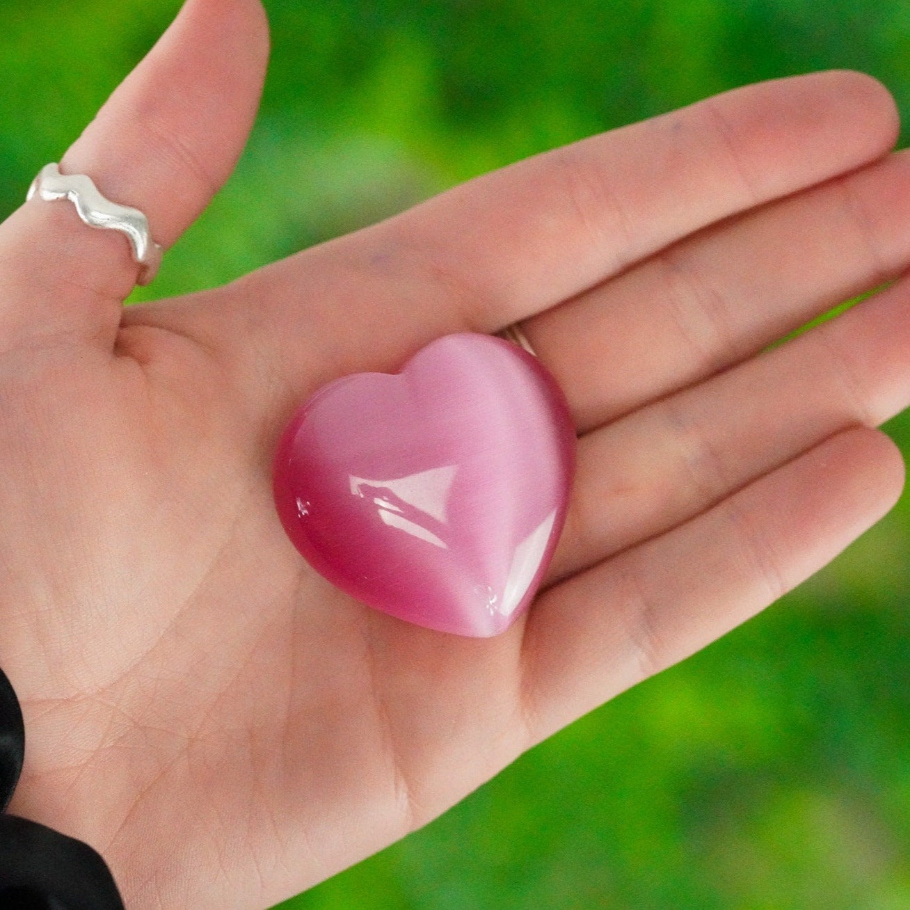 Large Pink Cats Eye Crystal Heart