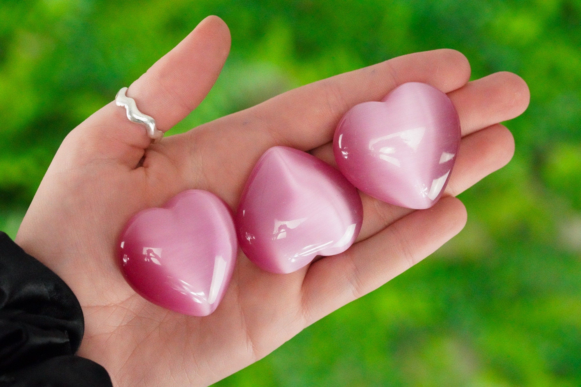 Large Pink Cats Eye Crystal Heart