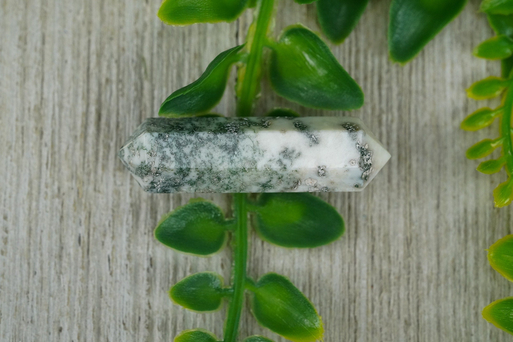 Green Moss Agate Double Terminated Crystal