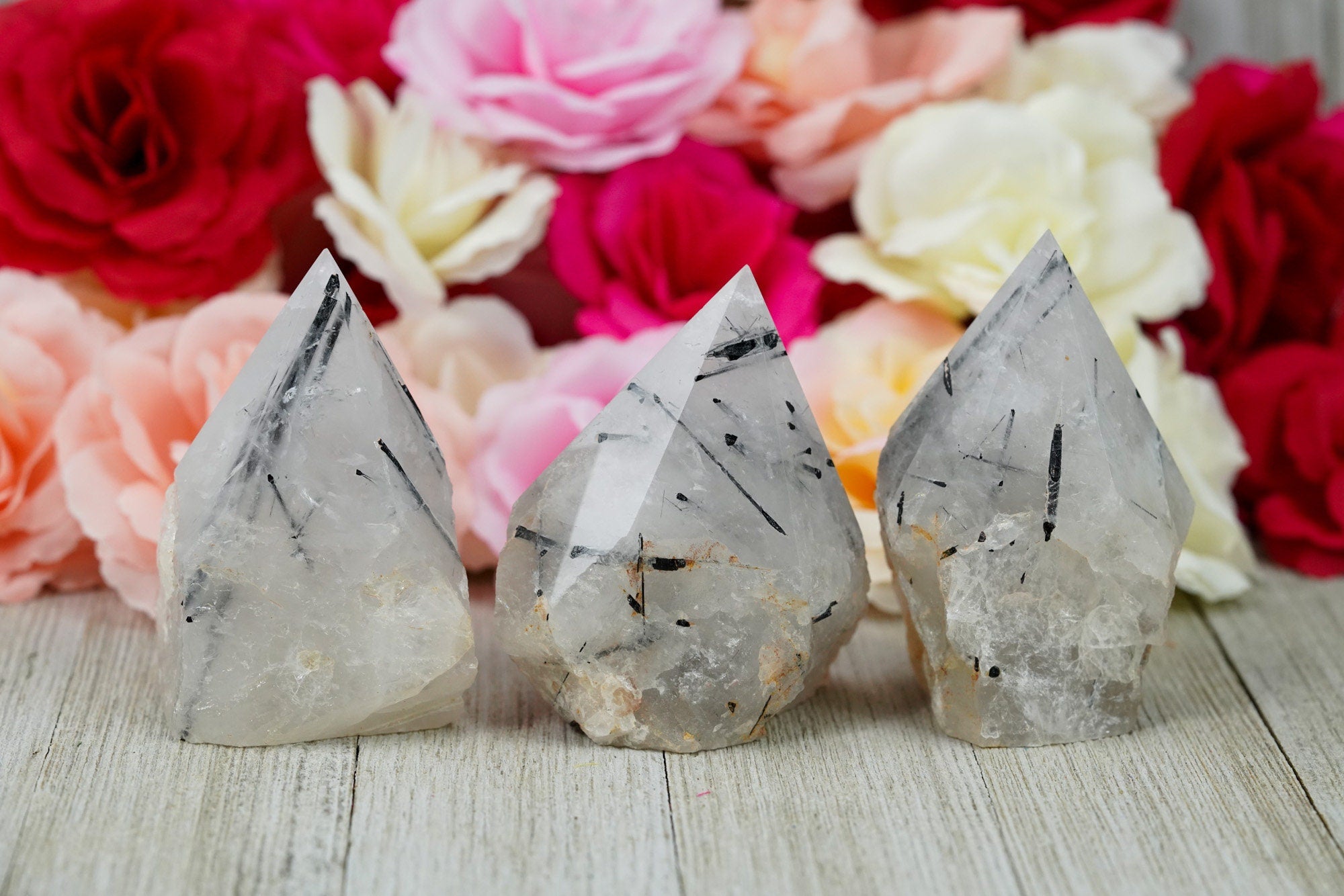 Large Raw Tourmalinated Quartz Polished Crystal Point