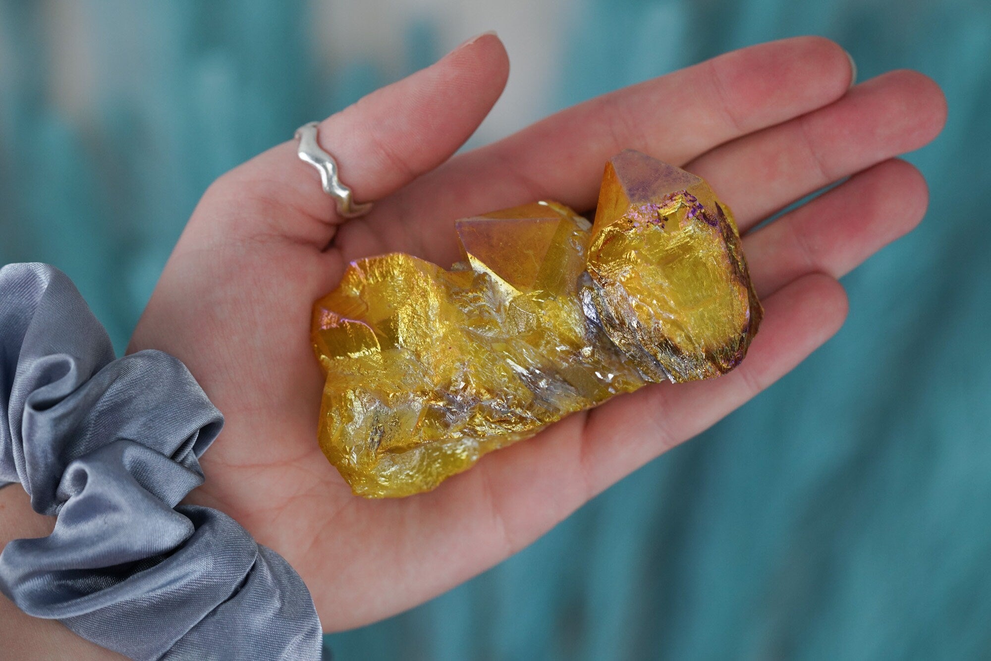 Yellow Aura Quartz Crystal Cluster