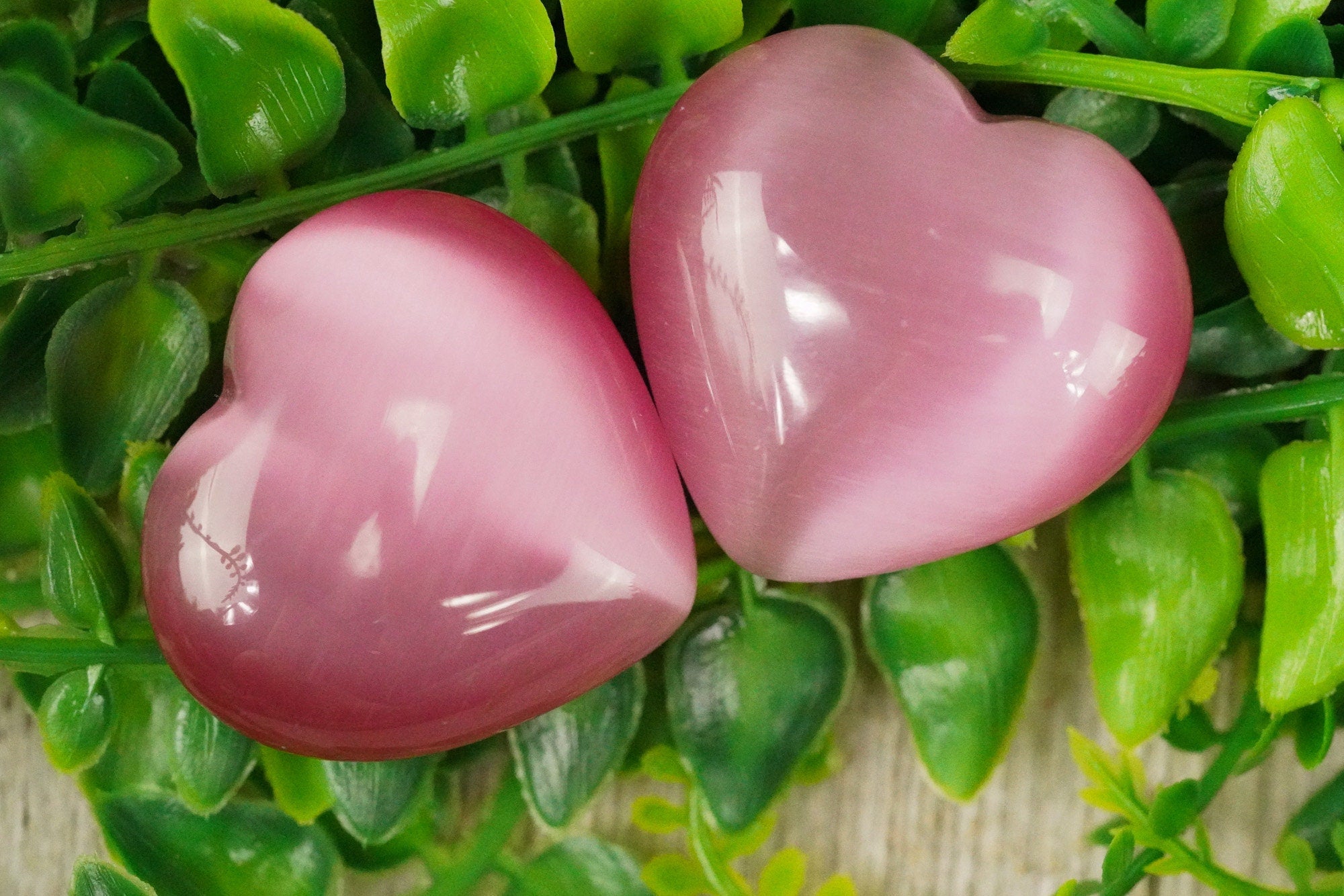 Large Pink Cats Eye Crystal Heart