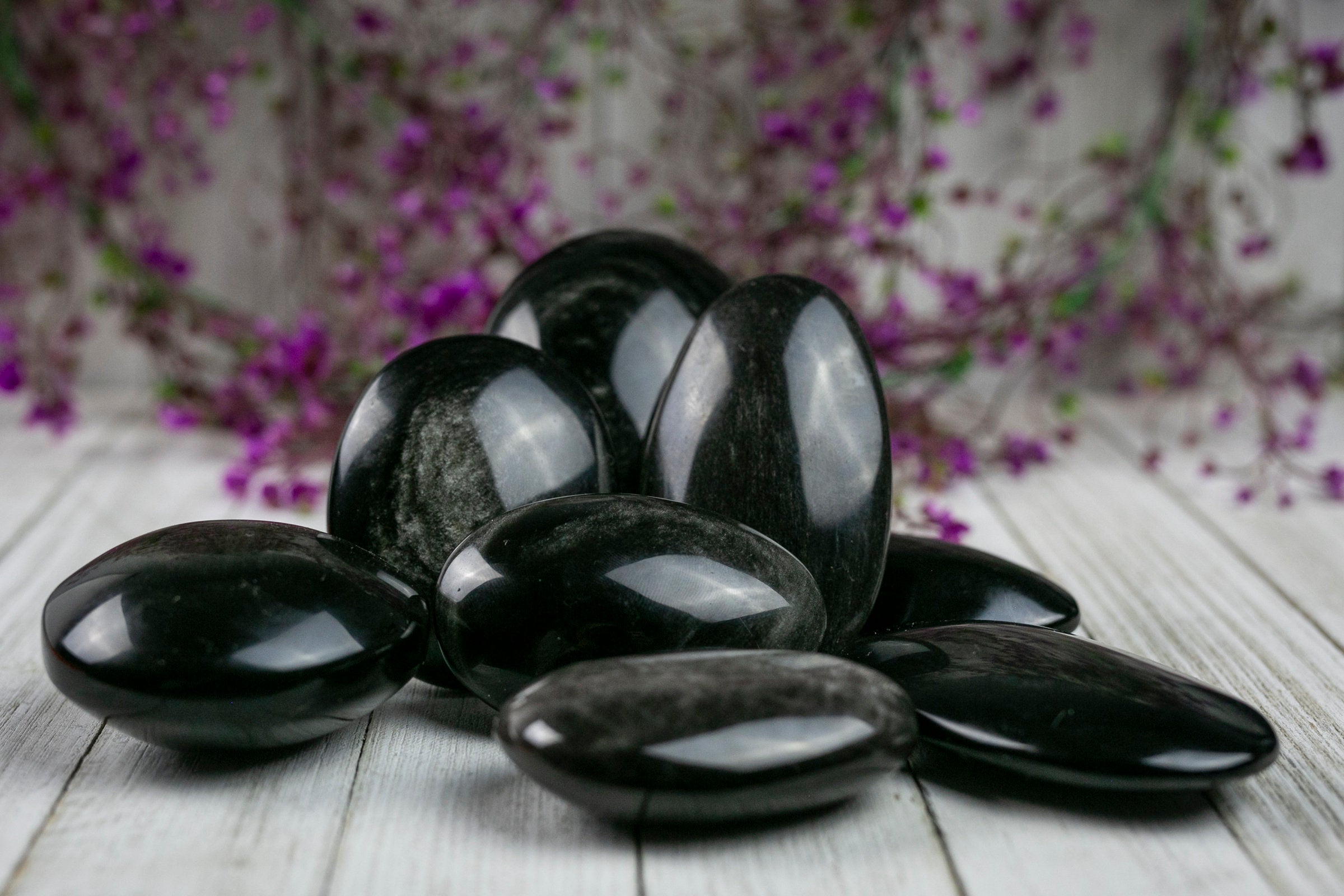 Silver Obsidian Palm Stone