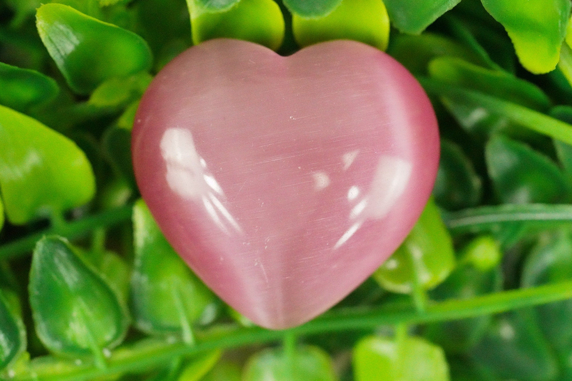 Large Pink Cats Eye Crystal Heart