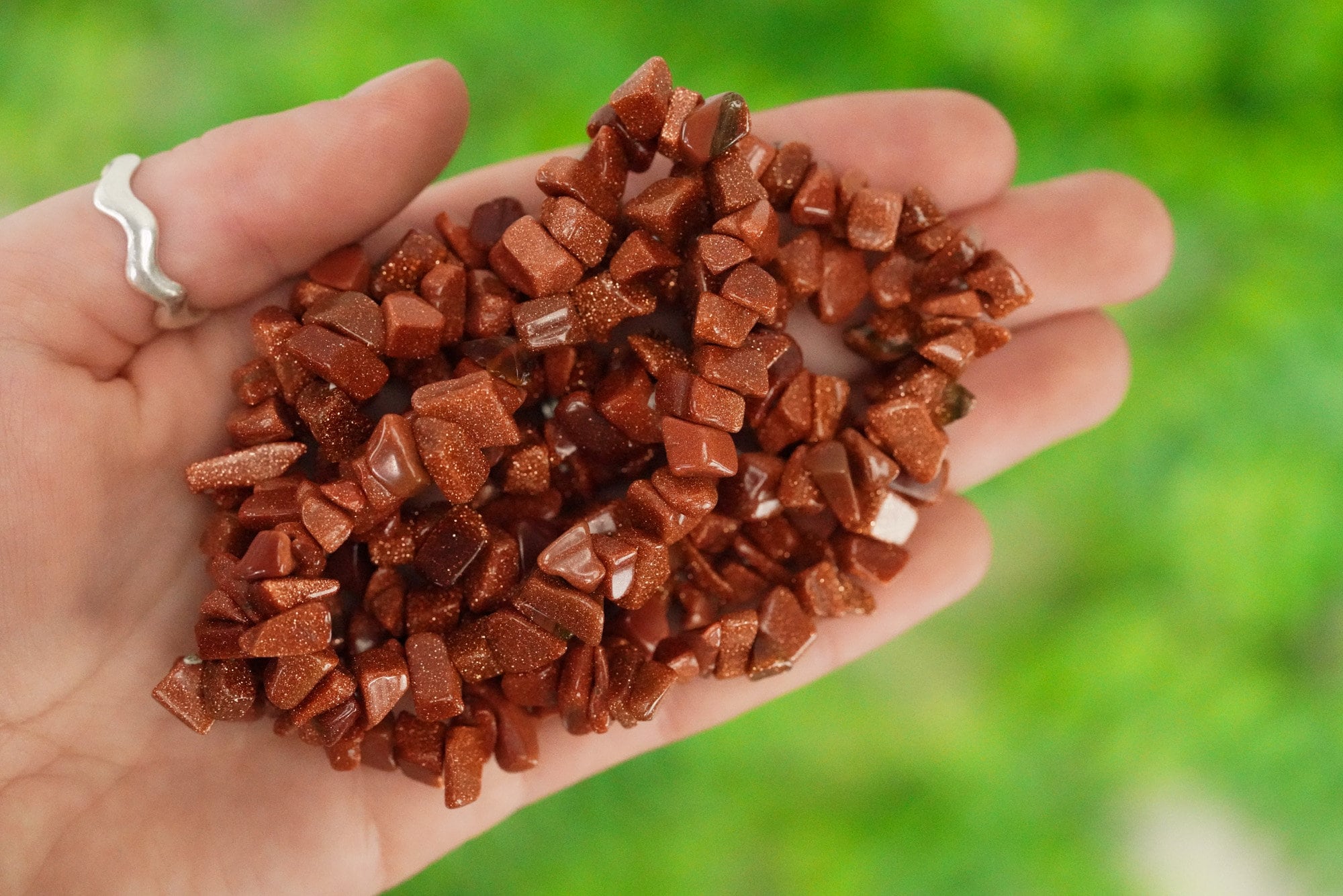 Red Goldstone Tumbled Stone Crystal Chip Bracelet