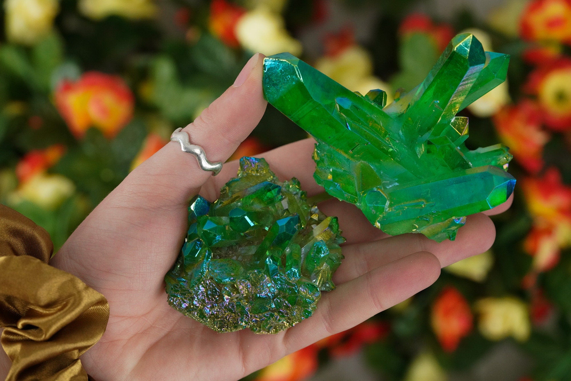 Green Aura Quartz Crystal Cluster