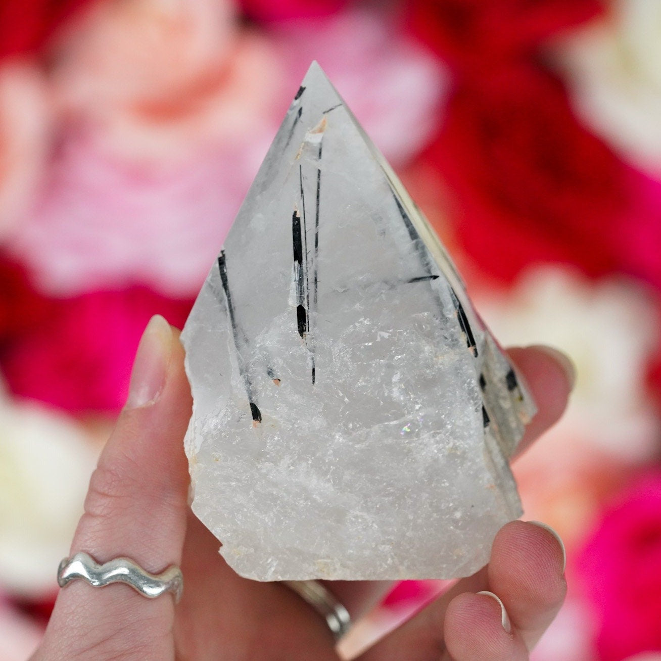 Large Raw Tourmalinated Quartz Polished Crystal Point