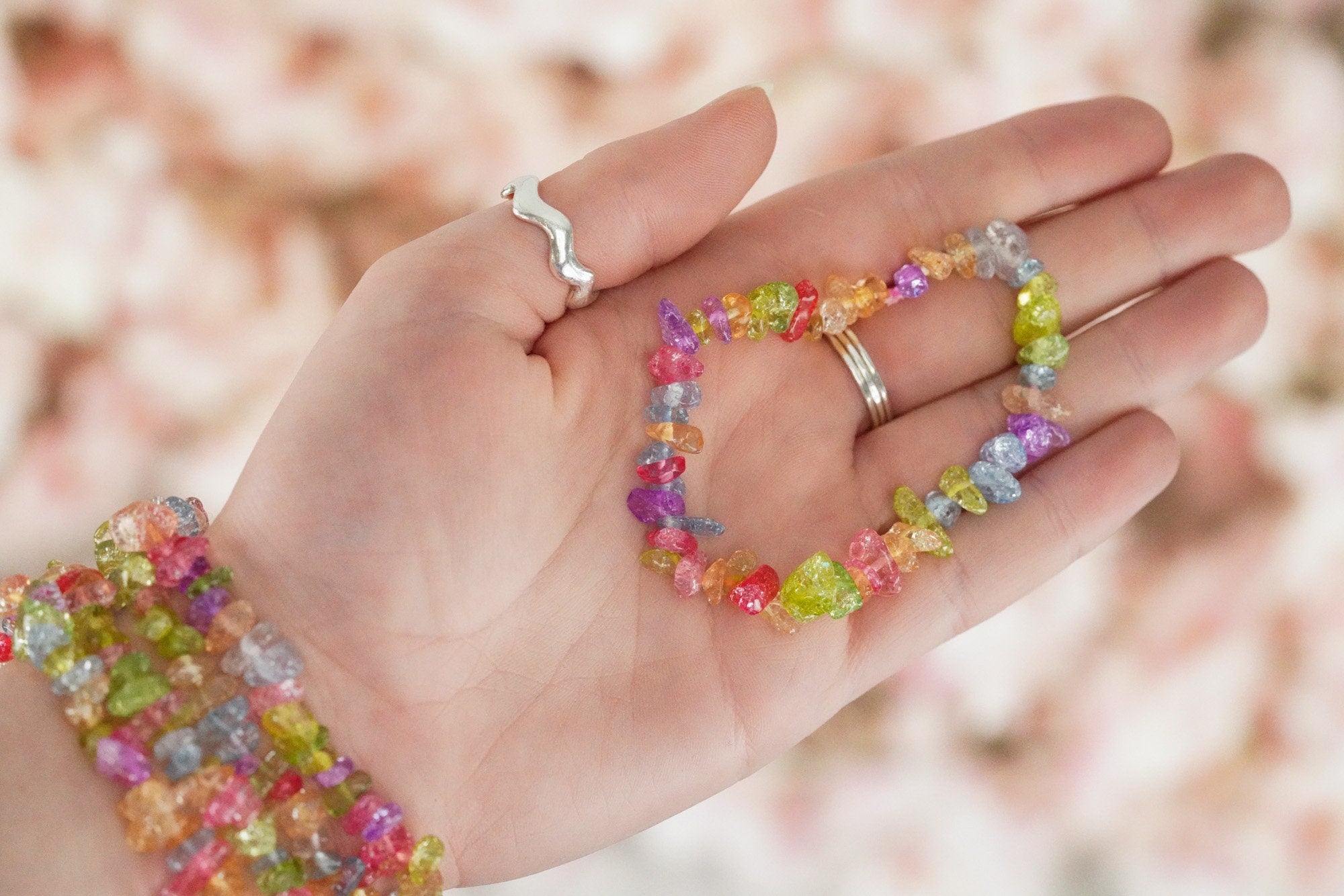 Rainbow Firecracker Crystal Tumbled Gemstone Chips Stone Bracelet