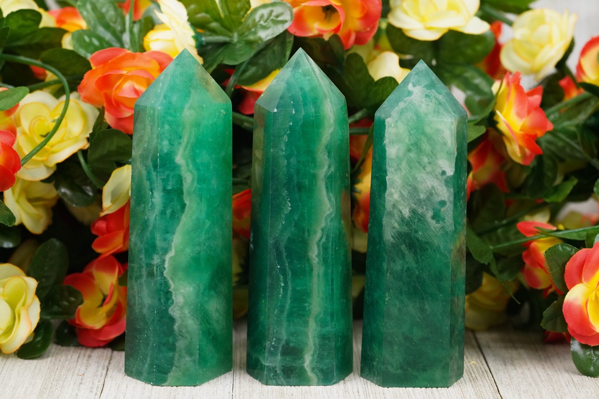 Large Green fluorite Crystal Tower