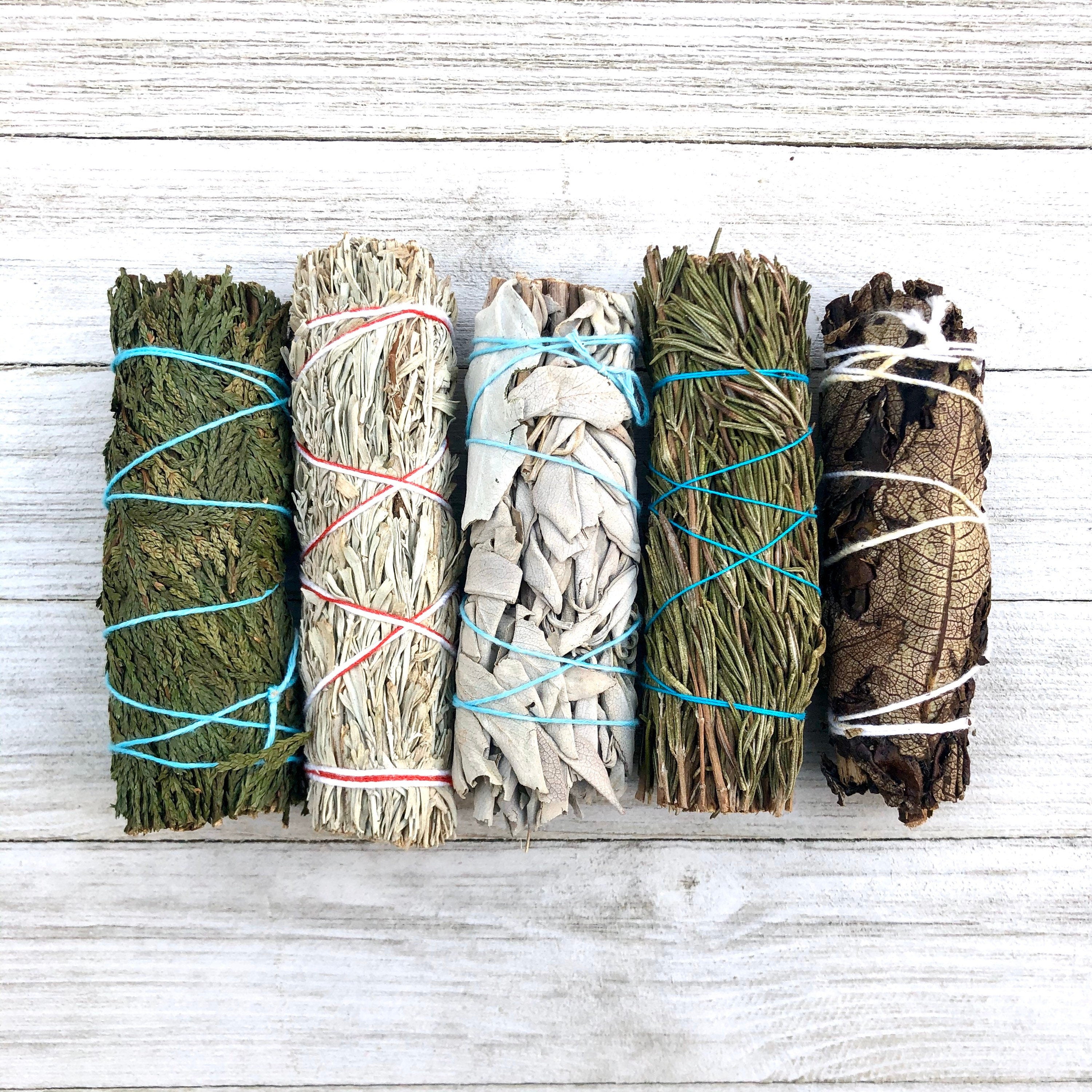 Smudge Stick Bundle + Free Palo Santo Wood (White Sage, Blue Sage, Cedar, Yerba, Rosemary)