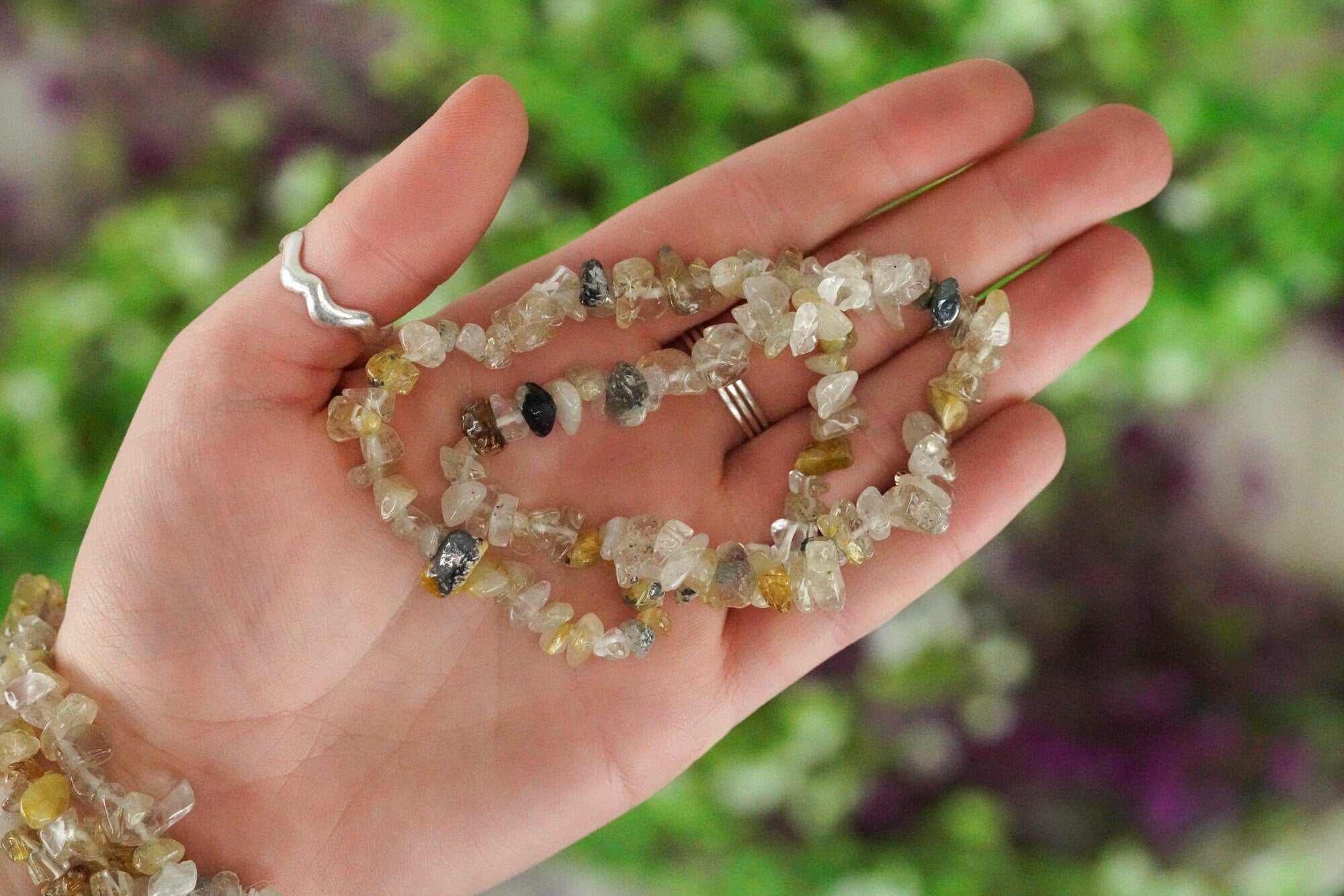 Rutilated Quartz Tumbled Stone Crystal Chip Bracelet