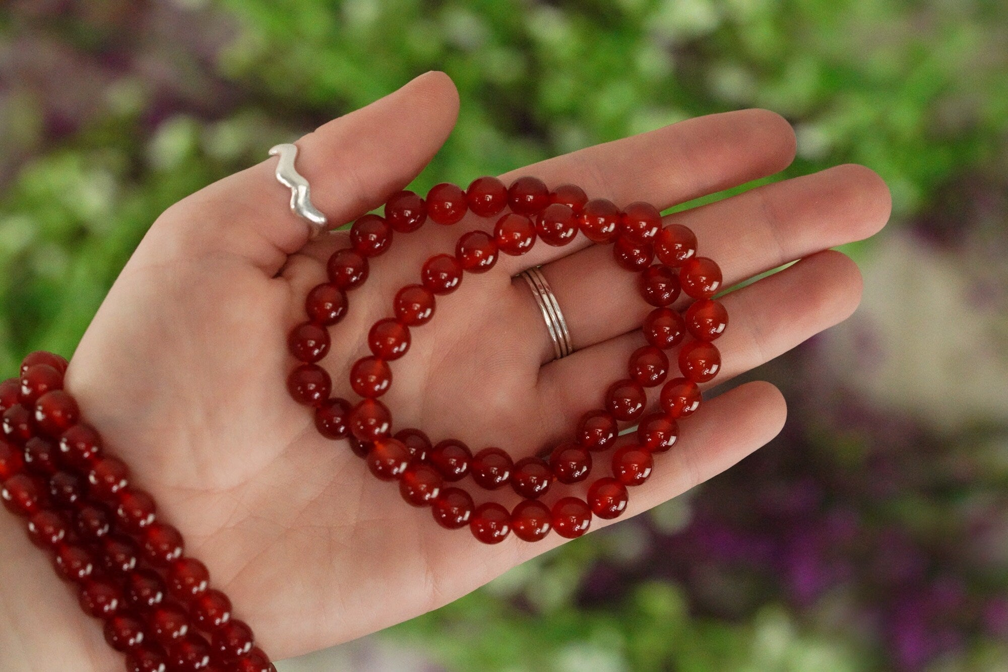 Carnelian 8mm beads Crystal Bracelet