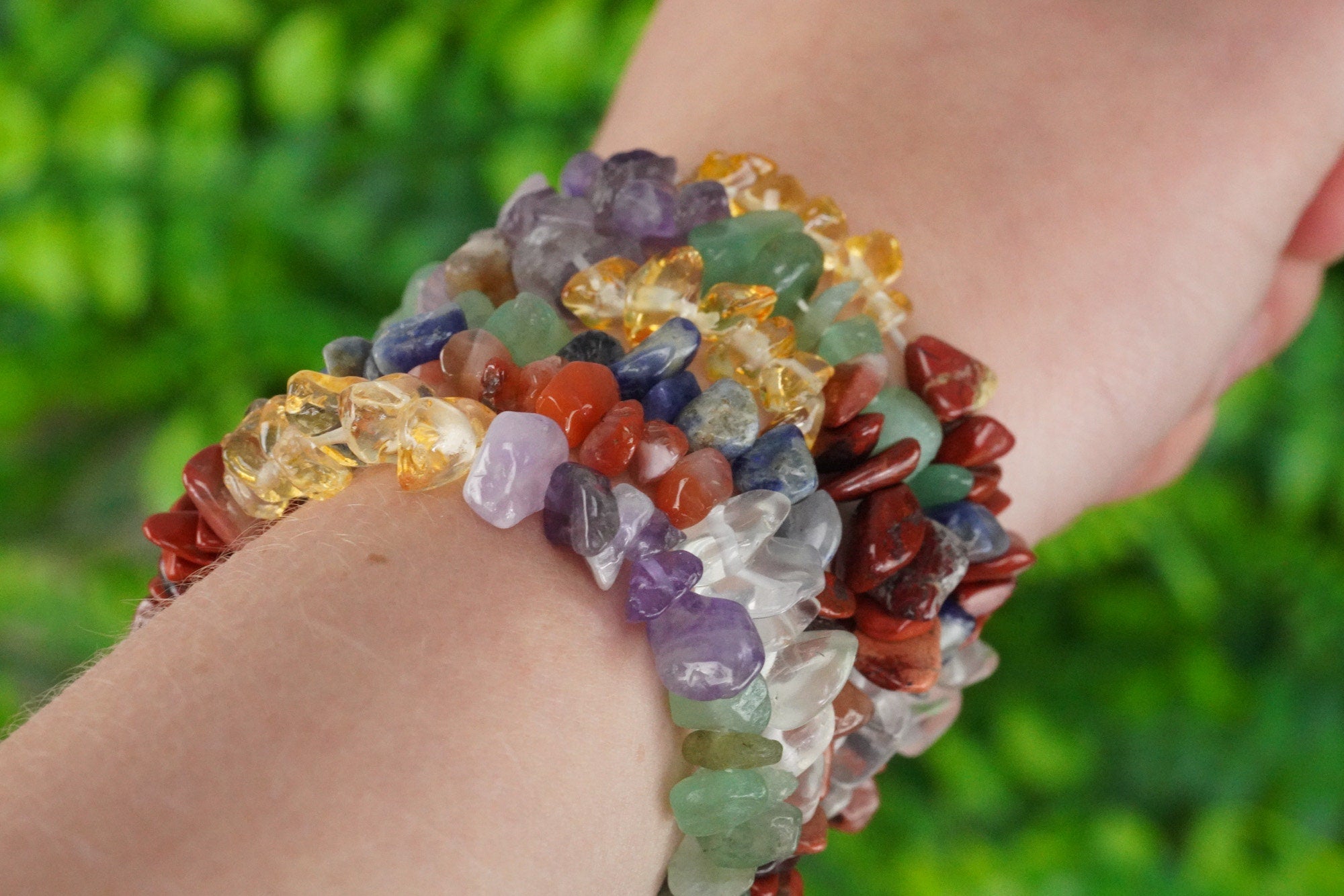 Seven Chakra Tumbled Stone Crystal Chip Bracelet