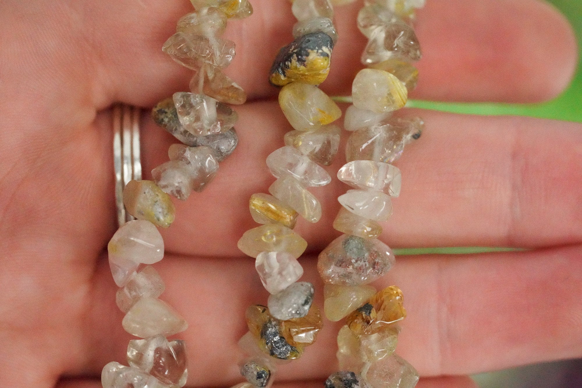 Rutilated Quartz Tumbled Stone Crystal Chip Bracelet