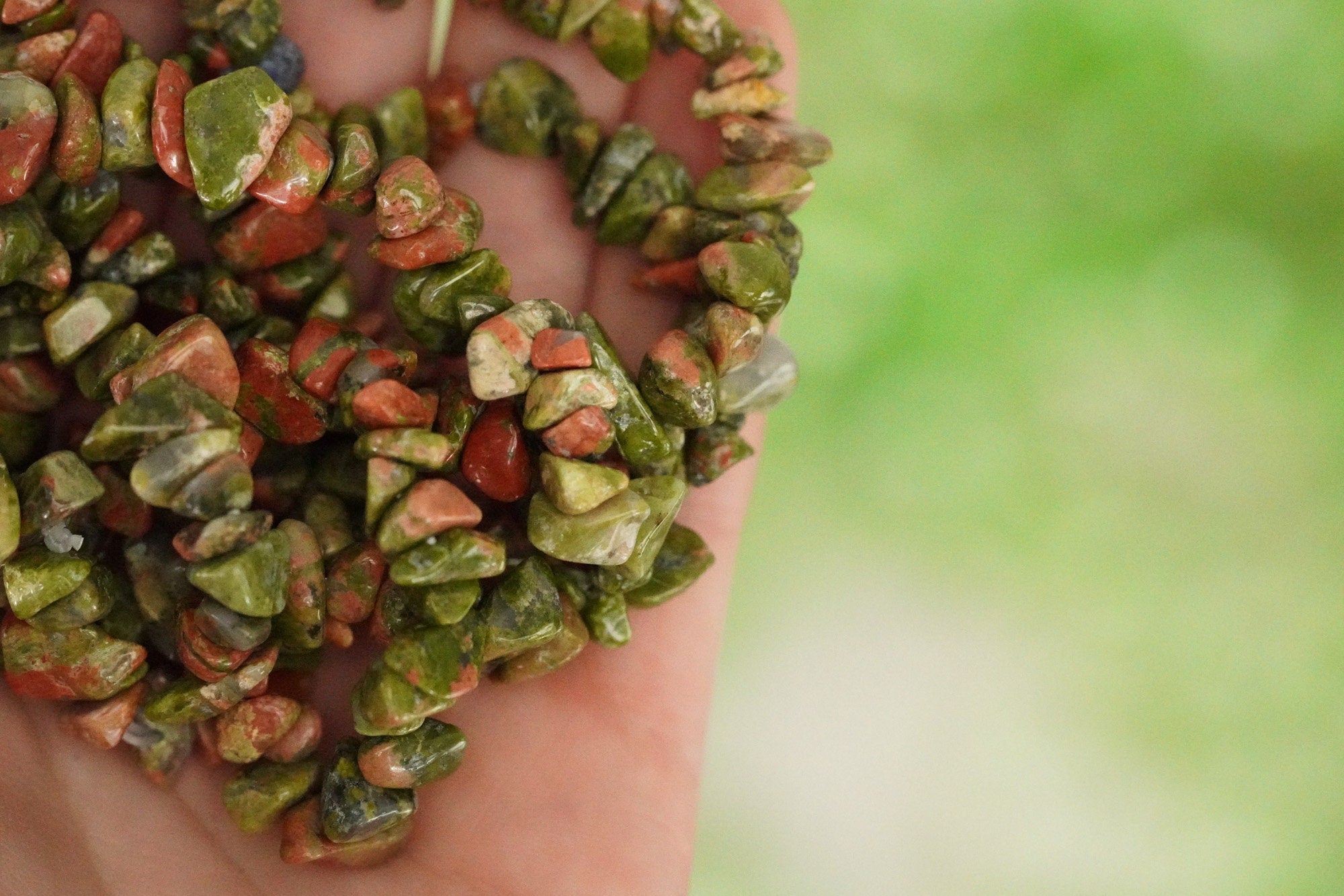 Unakite Tumbled Stone Crystal Chip Bracelet