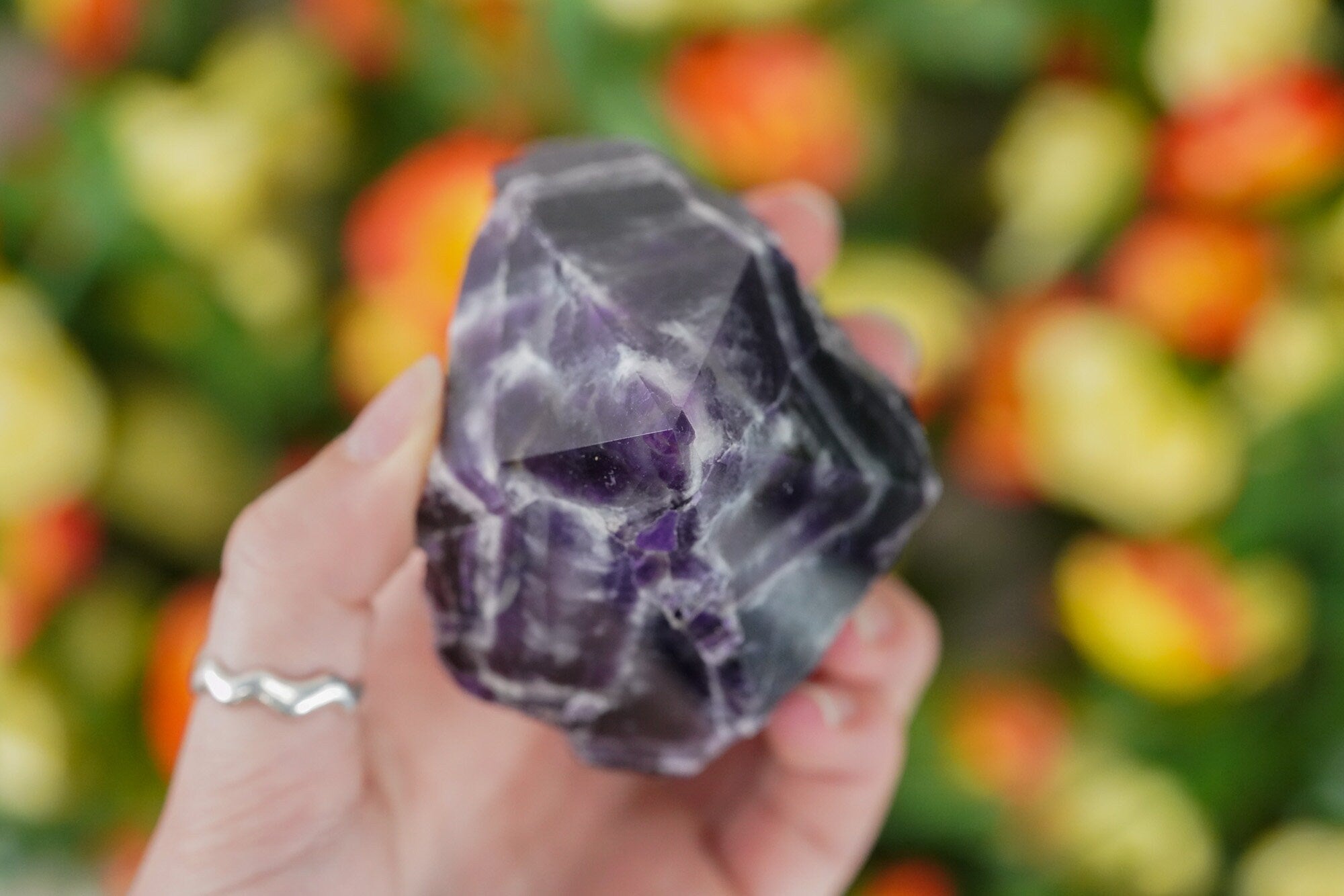 Large Raw Chevron Amethyst Polished Crystal Point