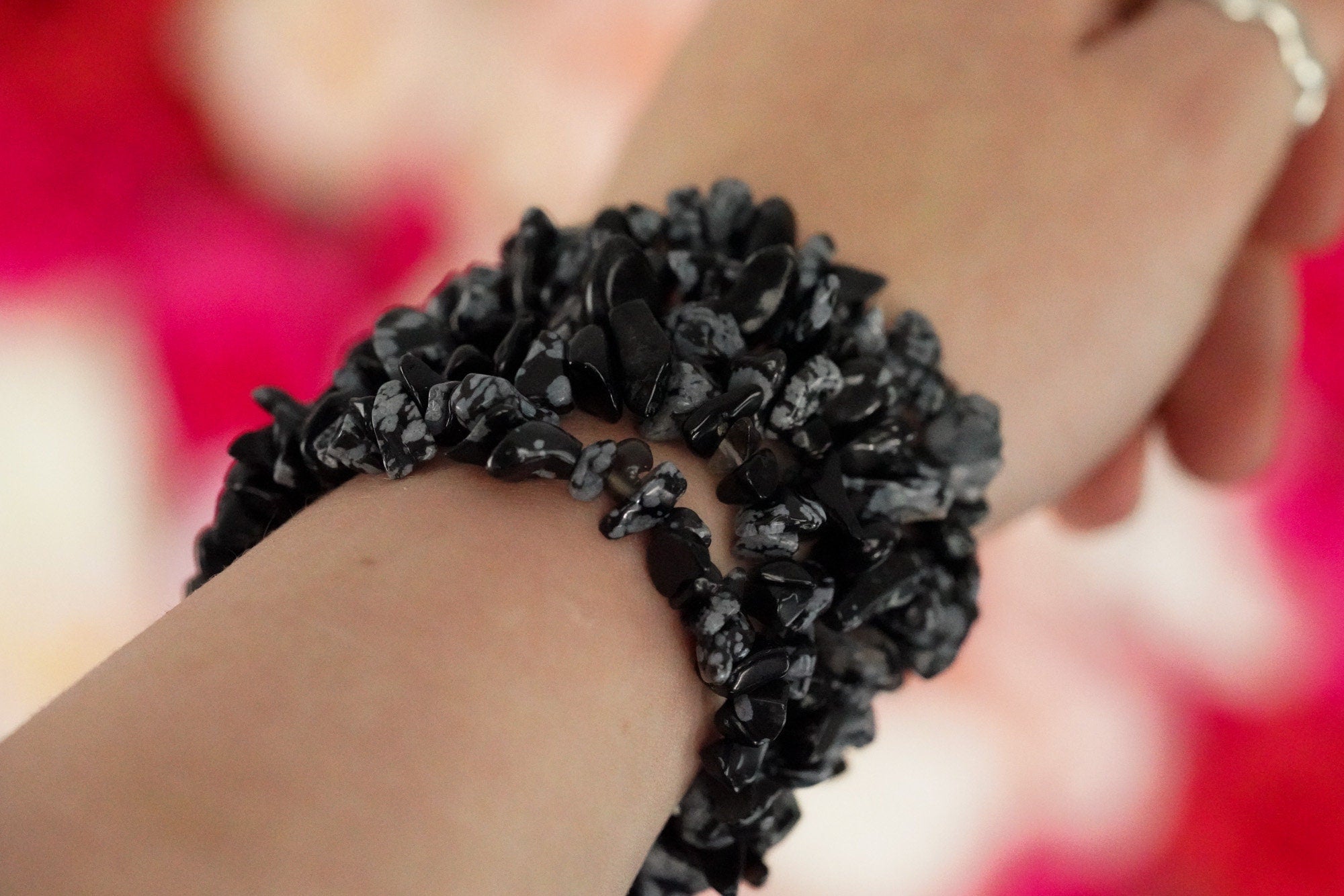 Snowflake Obsidian Tumbled Stone Crystal Chip Bracelet