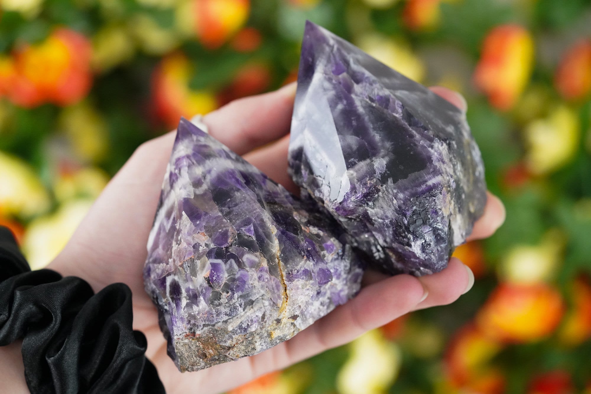 Large Raw Chevron Amethyst Polished Crystal Point