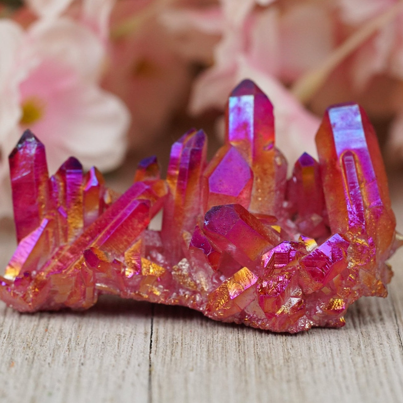 Red Aura Quartz Crystal Cluster