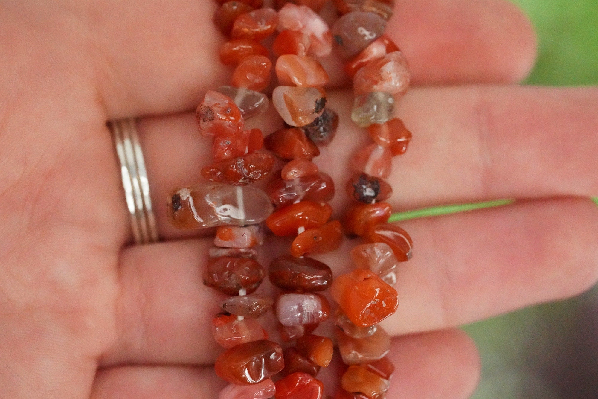 Carnelian Tumbled Stone Crystal Chip Bracelet