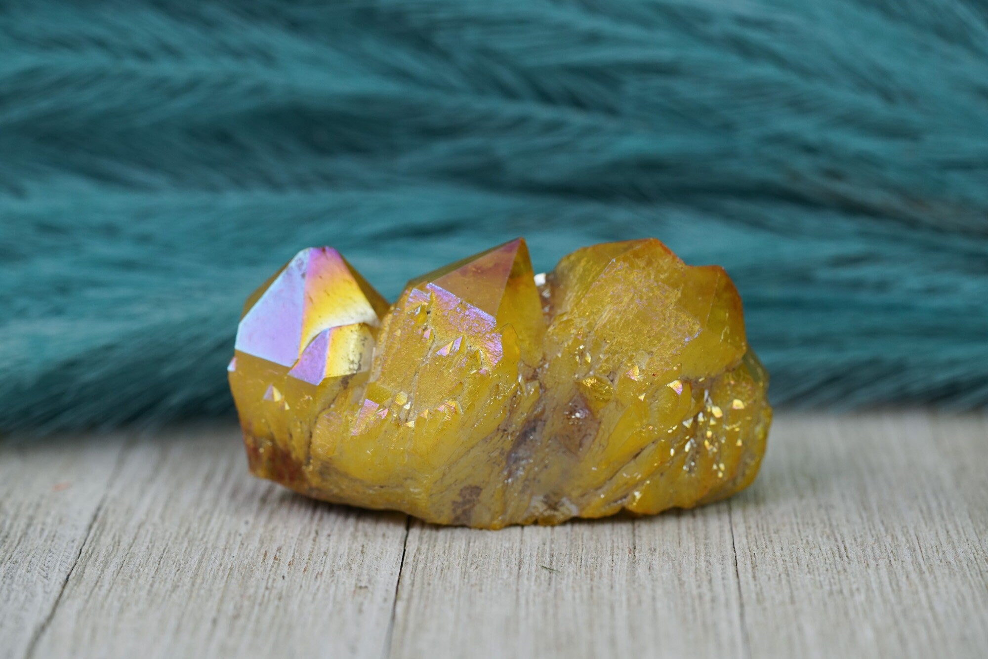 Yellow Aura Quartz Crystal Cluster