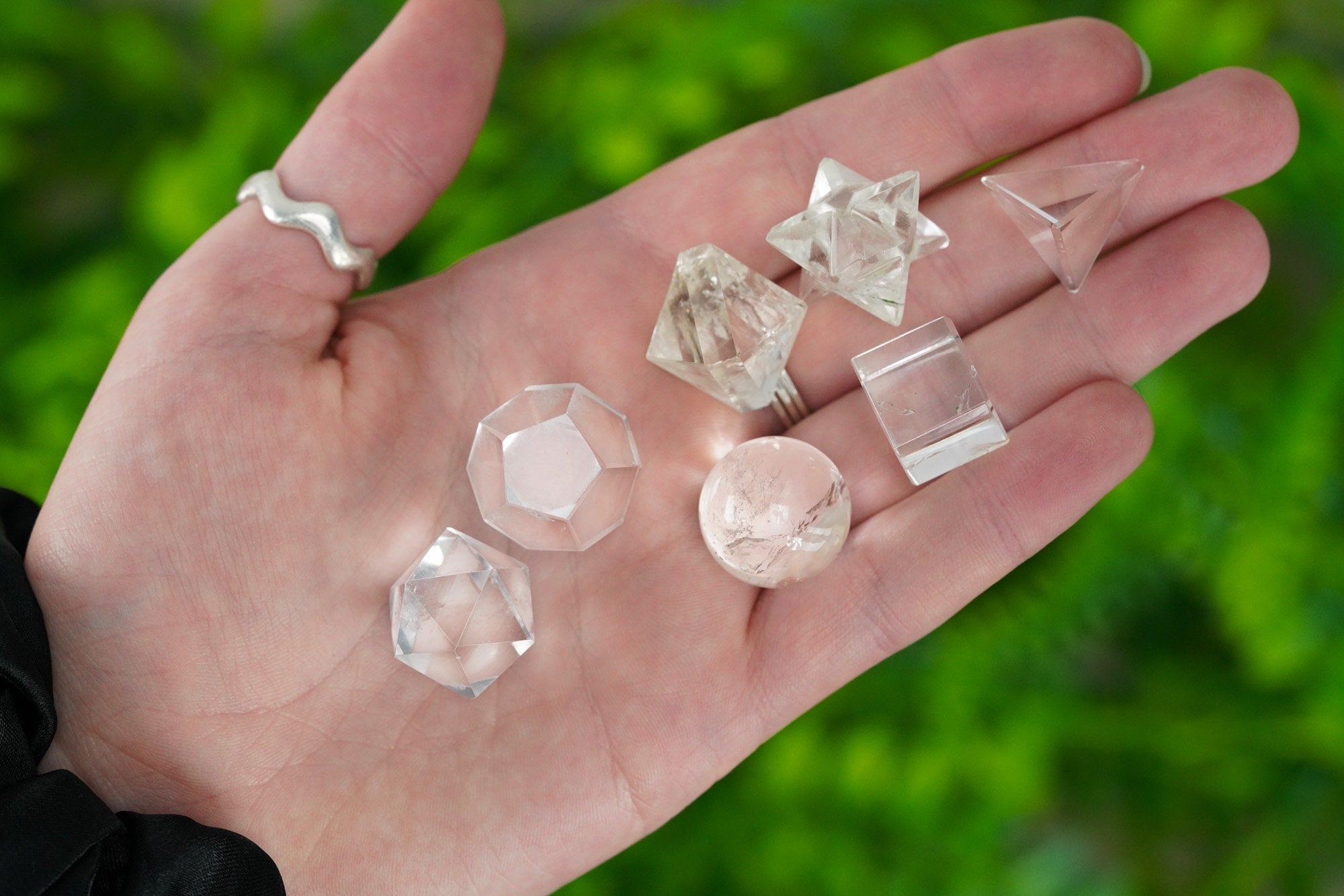 Clear Quartz Crystal Platonic solids set 7 Pieces